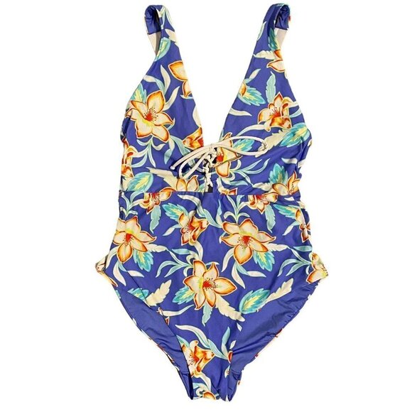 ONIA Size Small Iona One Pie Perry Blue Floral Bathing Suit - Picture 1 of 16